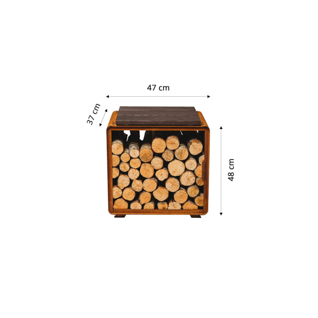 GrillSymbol Cortenstål vedförvaring Enzo Rack-S (storlek 43 x 43 x 37