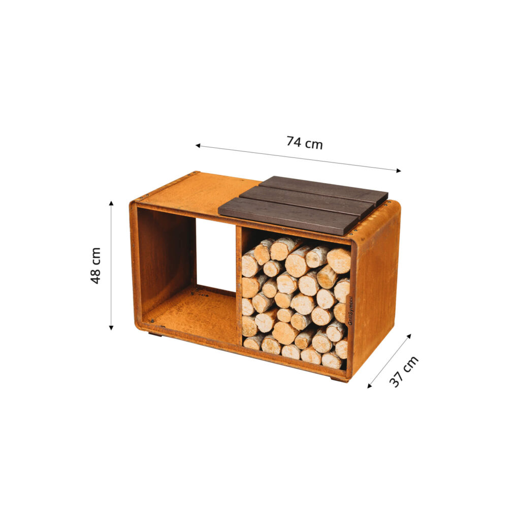GrillSymbol Cortenstål vedförvaring Enzo Rack-M (storlek 74 x 43 x 37 cm)