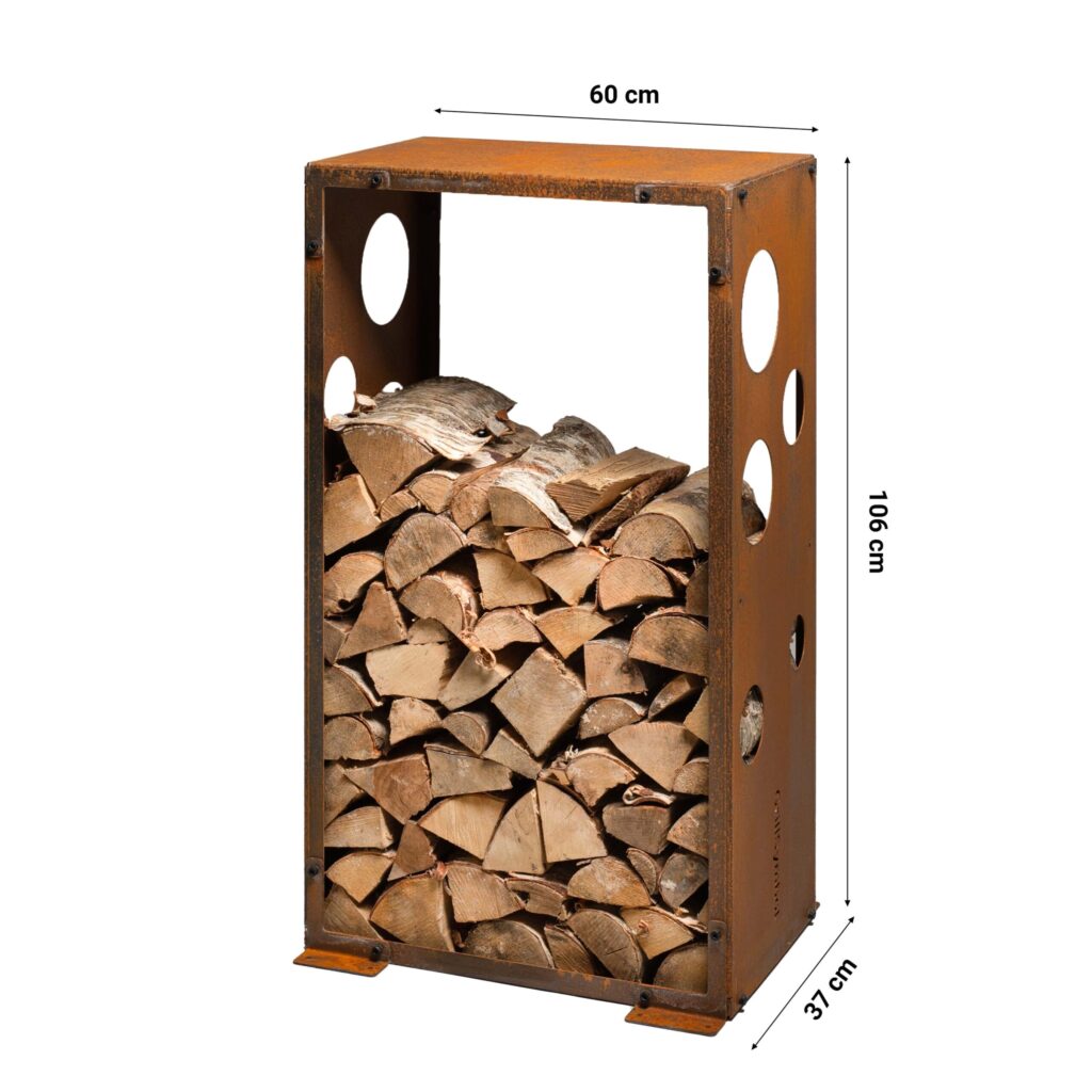 GrillSymbol Cortenstål vedförvaring WoodStock storlek M (storlek: 60 x 37 x 106 cm)